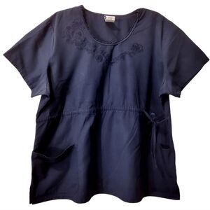 Navy blue embroidered scrub top
